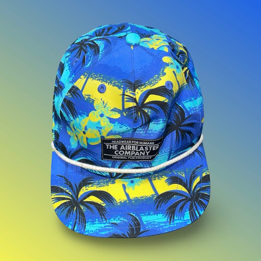 Airblaster Company Hawaiian Cap Blue Yellow Tropical Palm Tree Rope Snapback Hat
